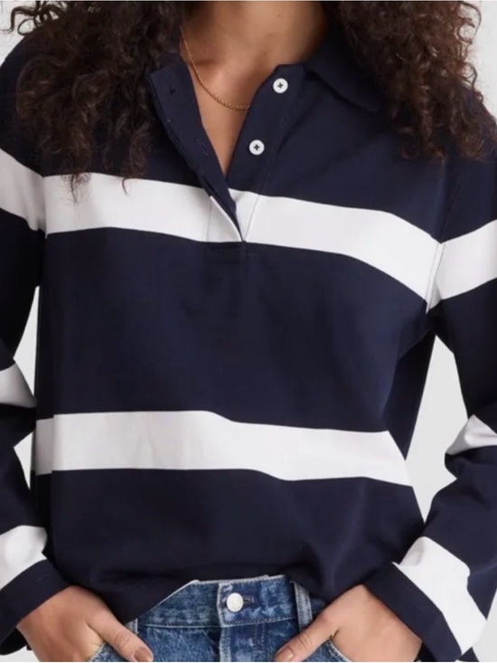 Madewell Tops - Madewell Rugby Polo Shirt Navy Blue White Stripe Women’s M NWT Preppy Heritage